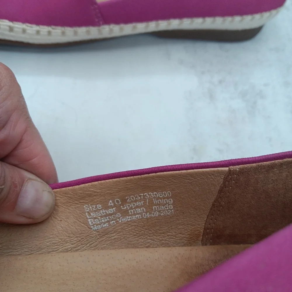 Dansko Lesley Espadrille Flats 40 9.5 Fuschia Leather SlipOn Boho Modern Comfort